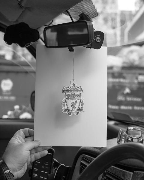 Kal with Liverpool FC air freshener. 2022